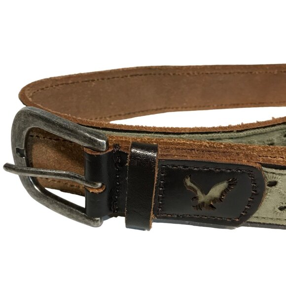 American Eagle Outfitters Green & Brown Leather Belt W/ Metal Buckle M - Picture 3 of 7